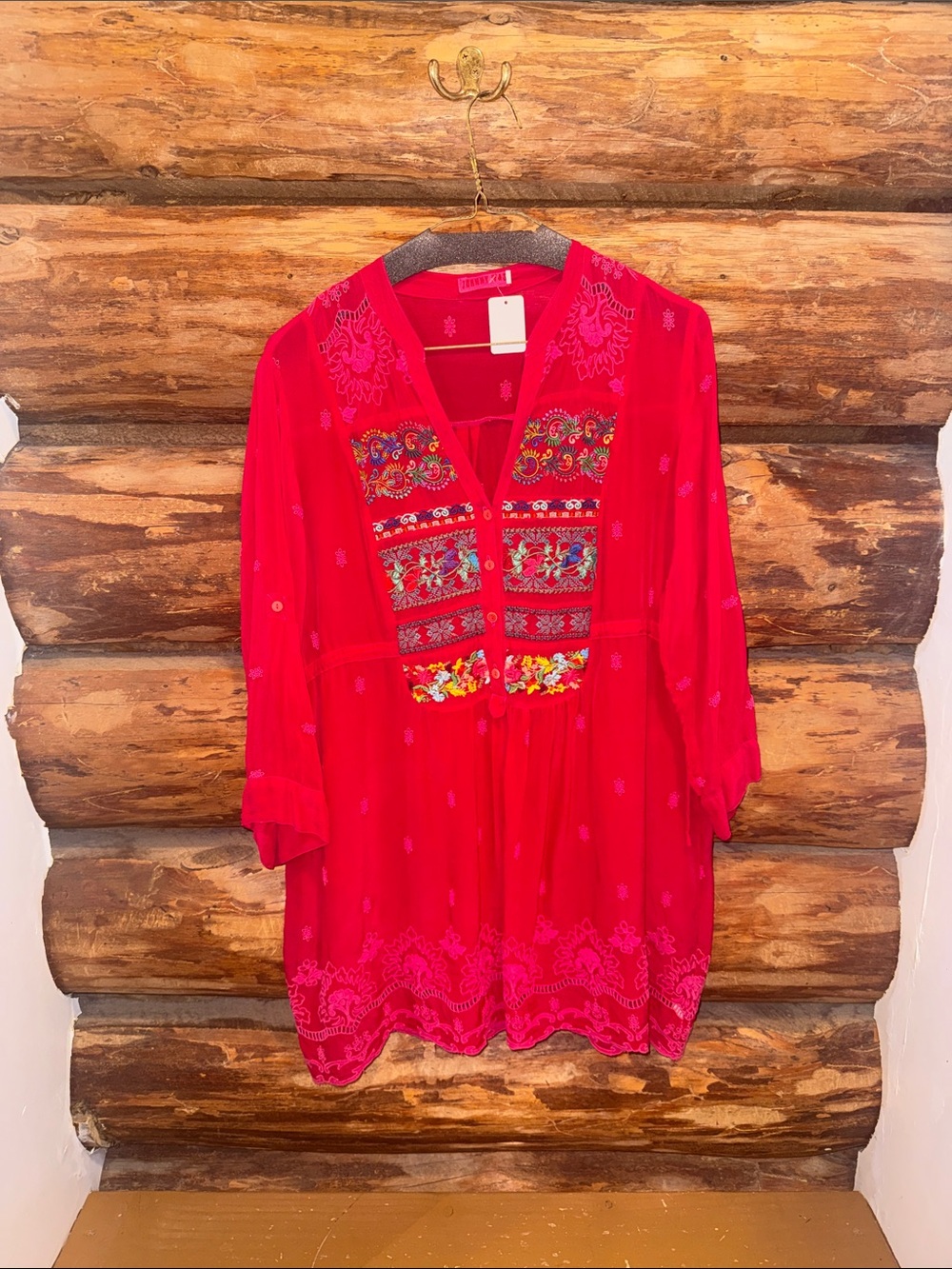 💗Gorgeous M Johnny Was Embroidered V-Neck Tunic Side Tie